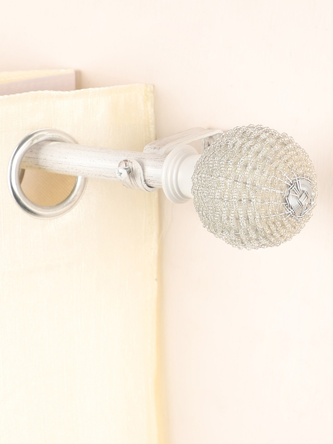 The Decor Mart White Extendable Curtain Rod with Beaded Crib White Bone Finia