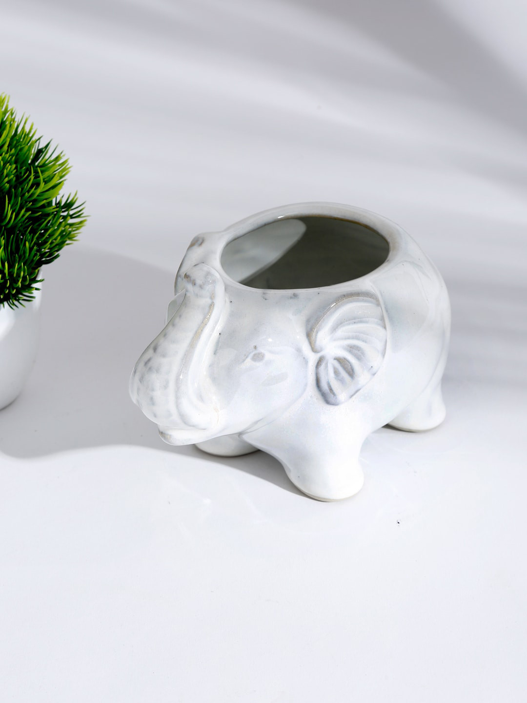 Fabindia White Ceramic Jeevi Embossed Elephant Planter
