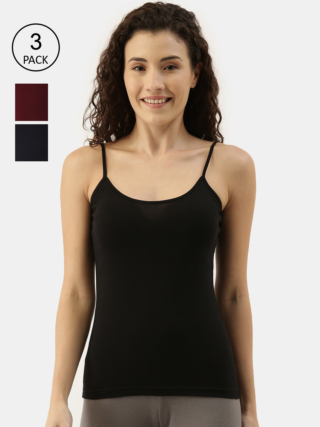 appulse Women Pack Of 3 Solid Cotton Camisoles