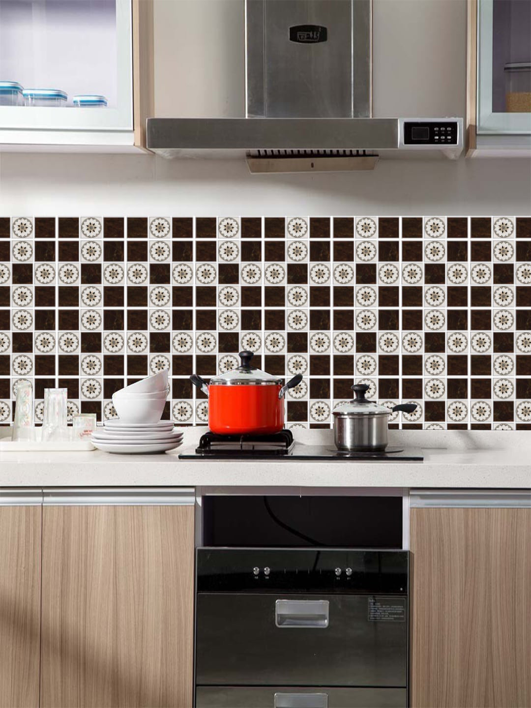 Jaamso Royals Off-white & Brown Set of 3 Printed Self Adhesive 3D Wallpapers