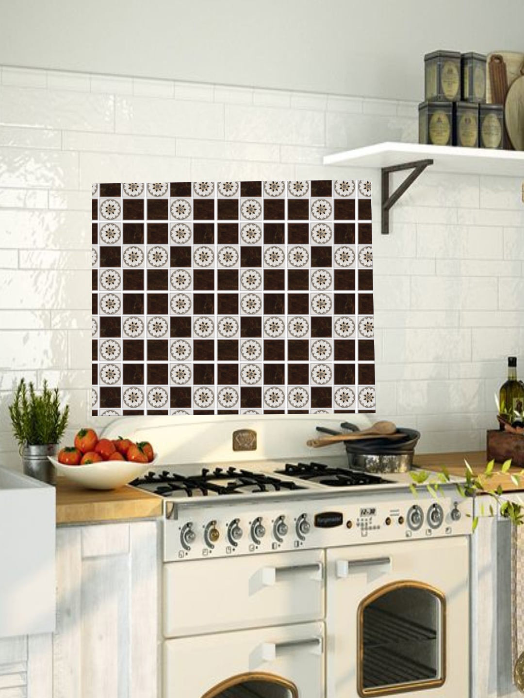 Jaamso Royals Brown & White Printed Self Adhesive 3D Wallpaper