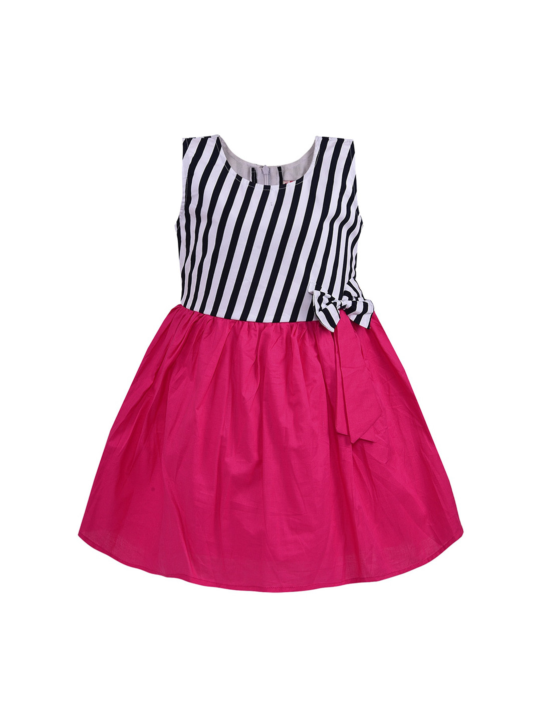 Wish Karo Girls Pink Colourblock Striped Dress