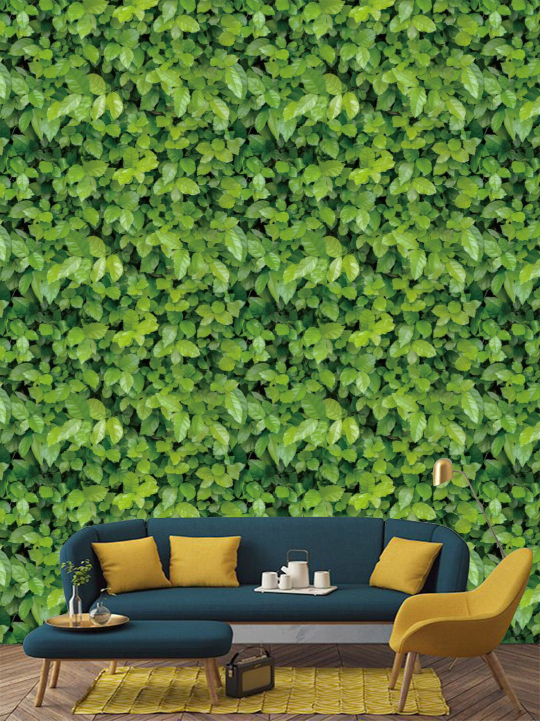Jaamso Royals Green Leaves Self Adhesive Peel & Stick Wallpaper