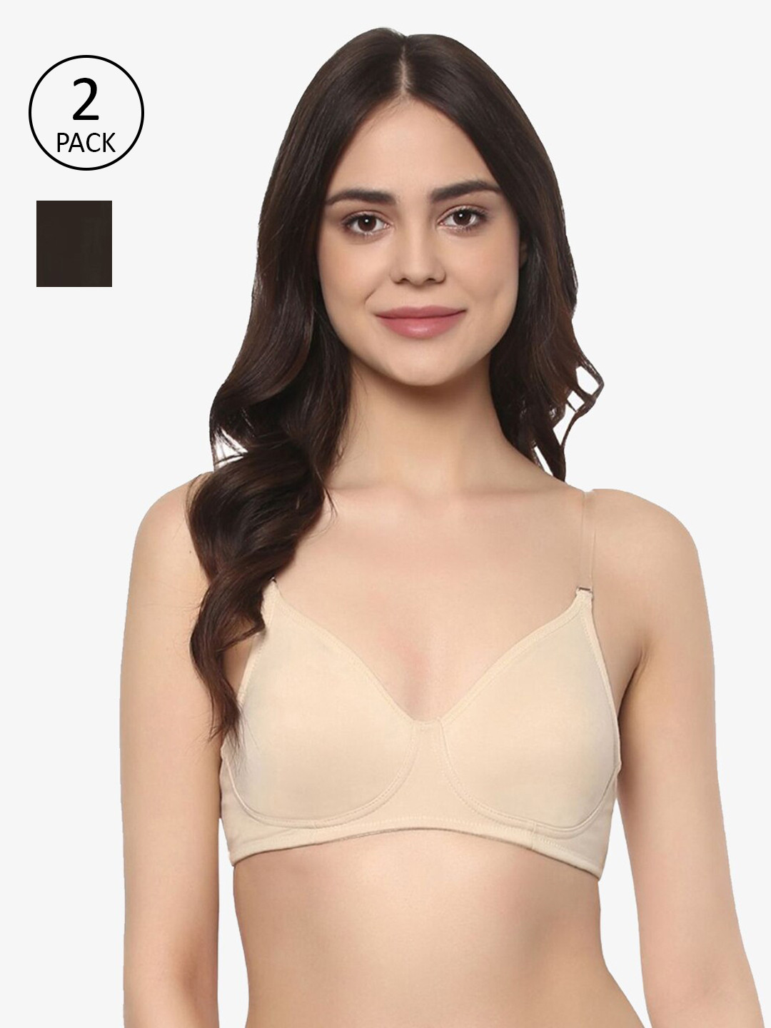 Soie Pack Of 2 Black & Beige Everyday Bra Full Coverage COMBO CB