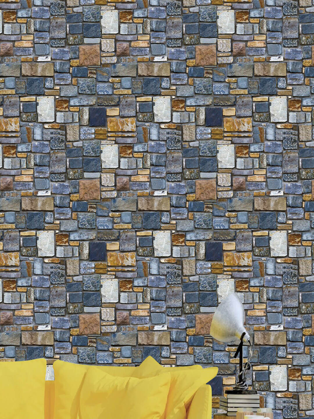 Jaamso Royals Multicoloured Vintage Stone Self Adhesive Wallpaper