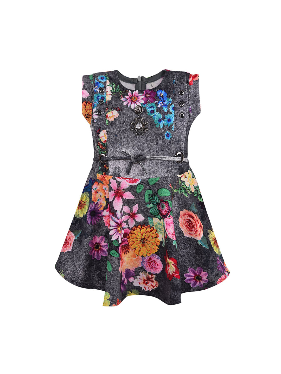 Wish Karo Baby Girl Grey Floral A-Line Dress