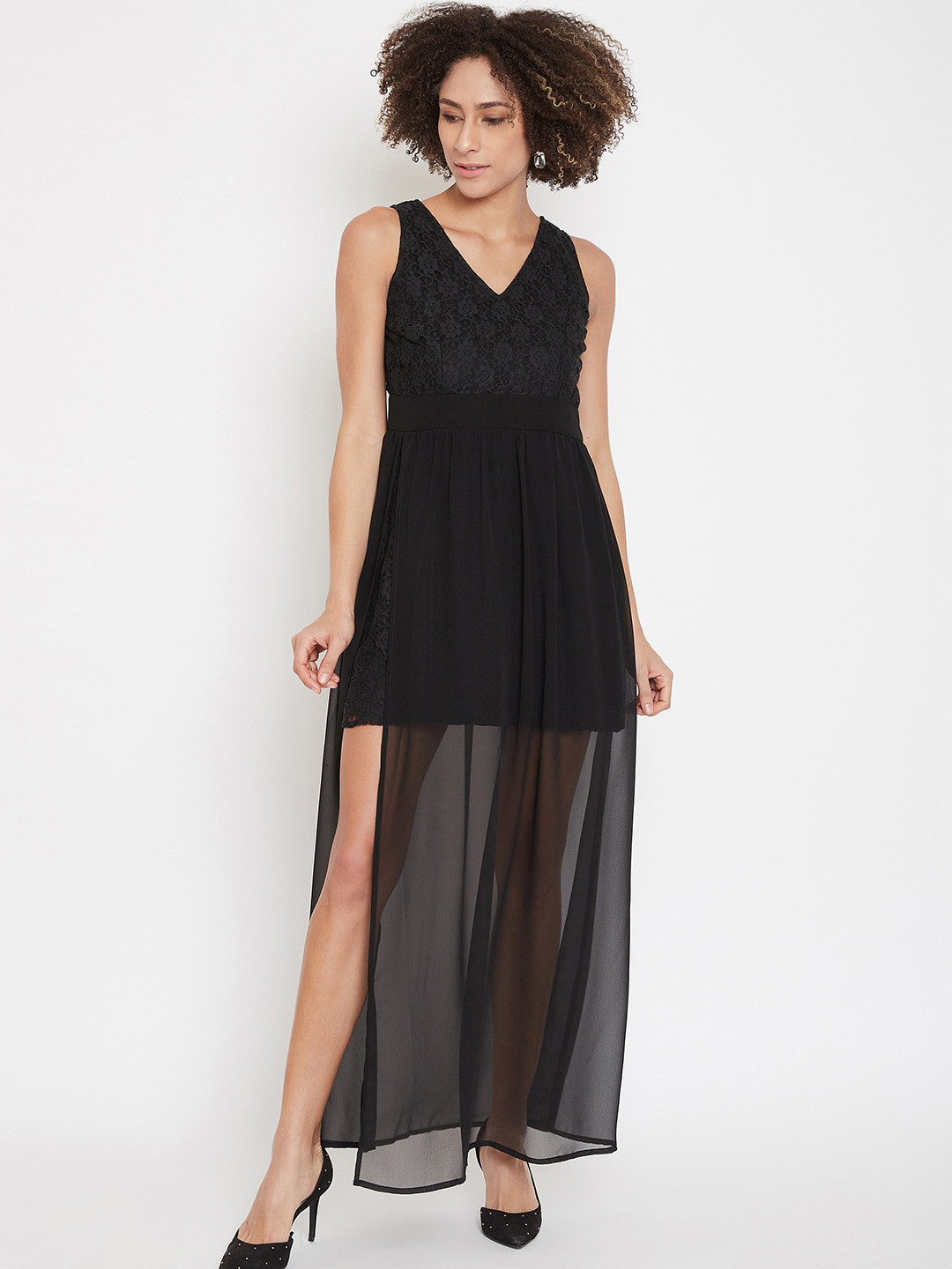 La Zoire Black Georgette Maxi Dress