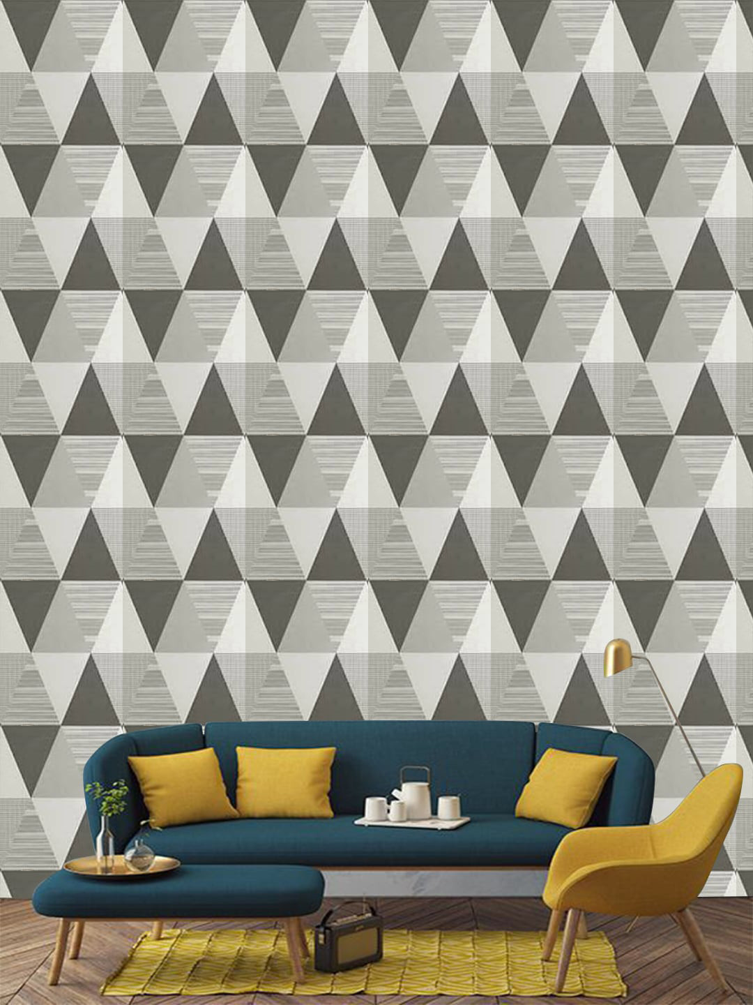 Jaamso Royals Grey Triangle Quilt Printed Self Adhesive Wallpaper