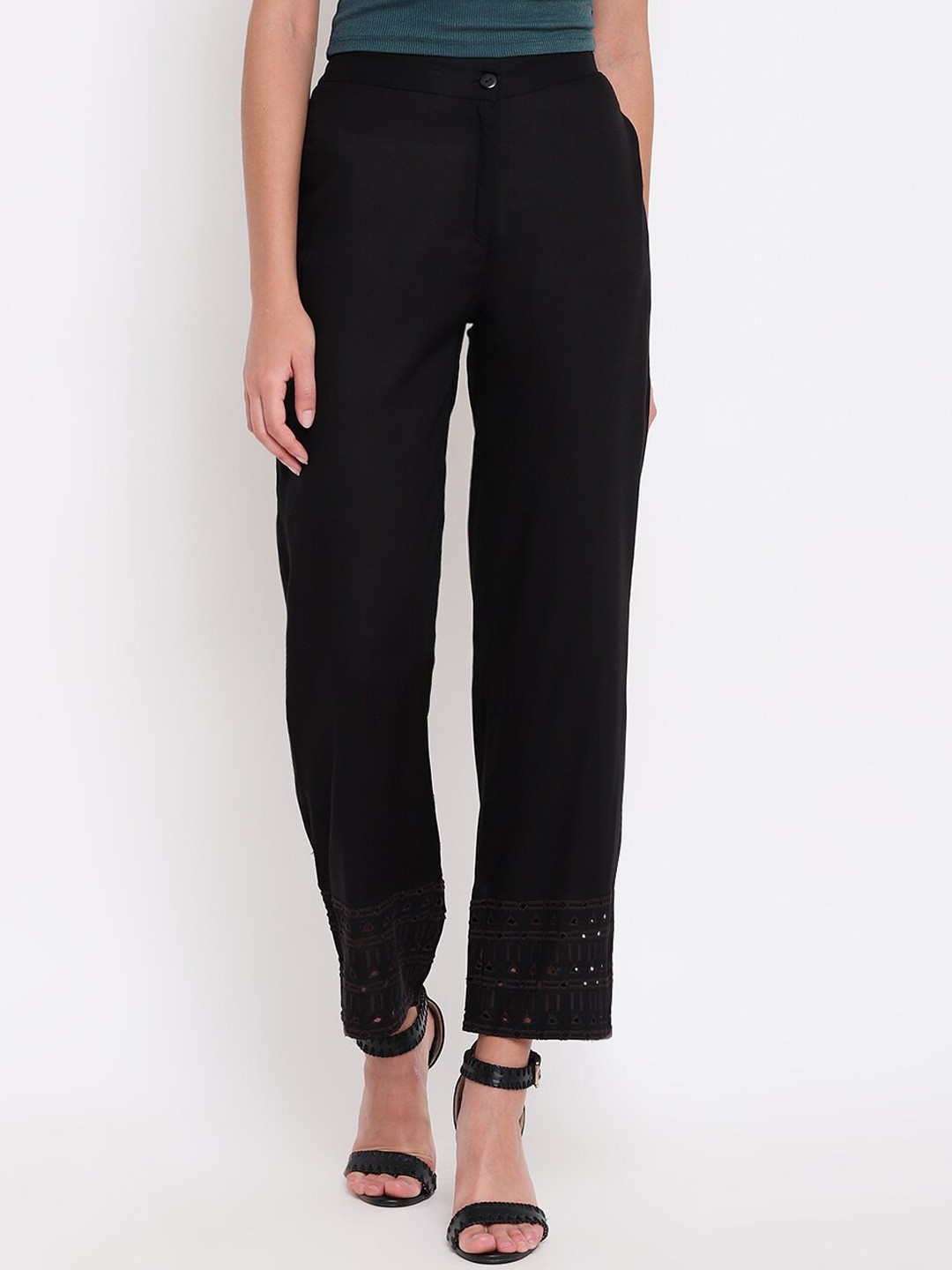 Be Indi Women Black Straight Fit Parallel Trousers