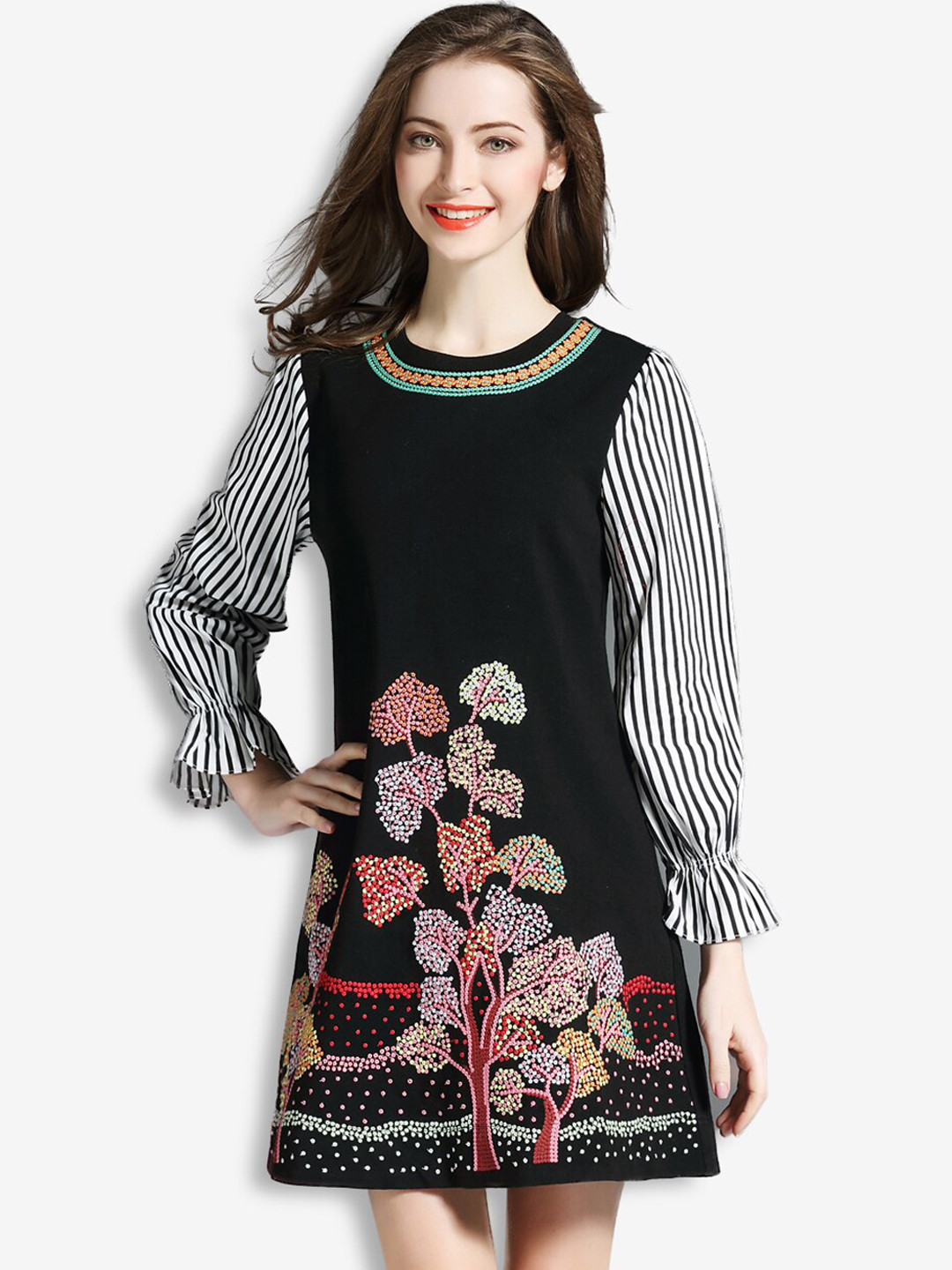 JC Collection Women Black Floral A-Line Mini Dress