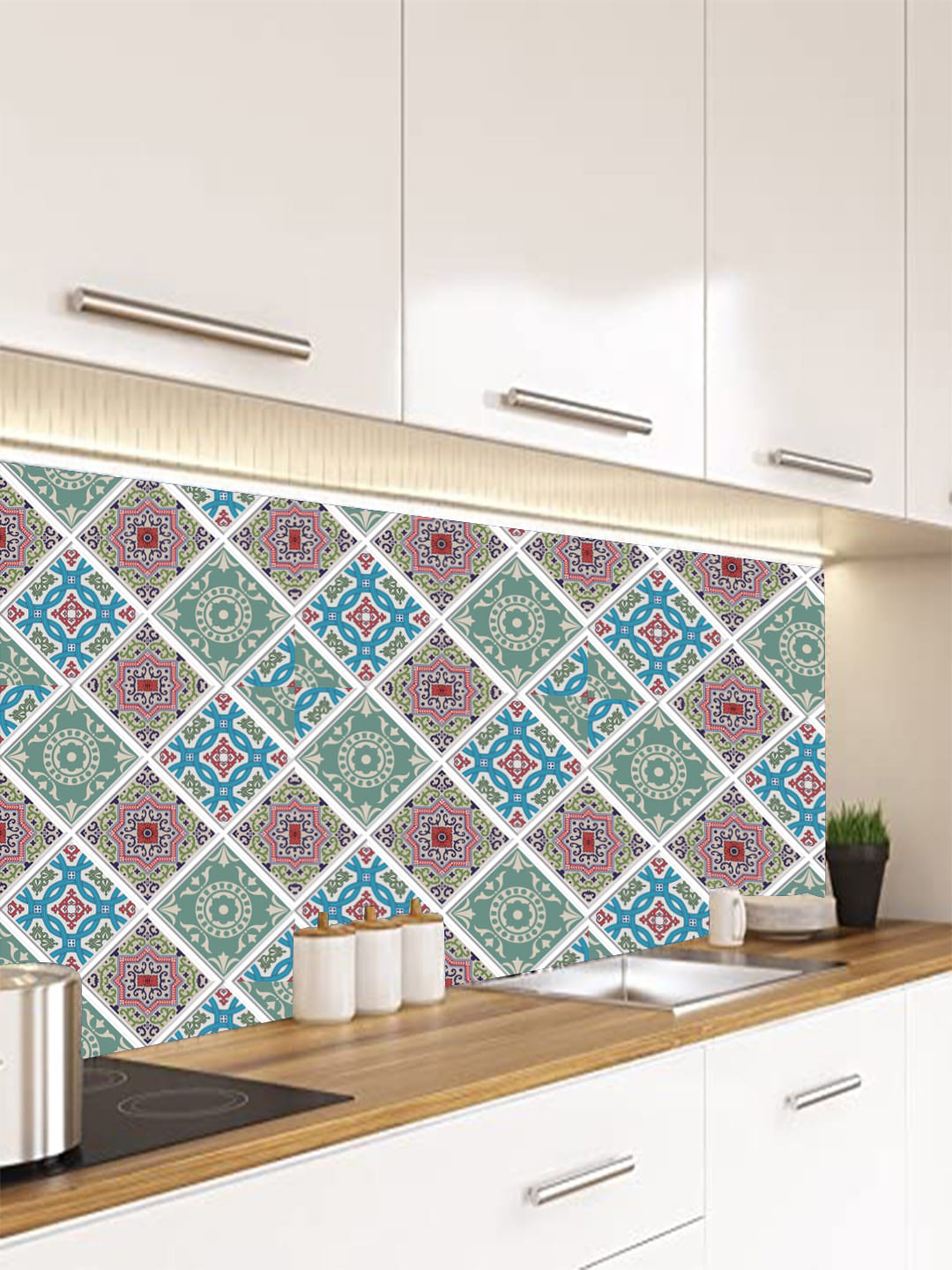 Jaamso Royals Green & Red Set of 5 Printed Self Adhesive 3D Wallpapers