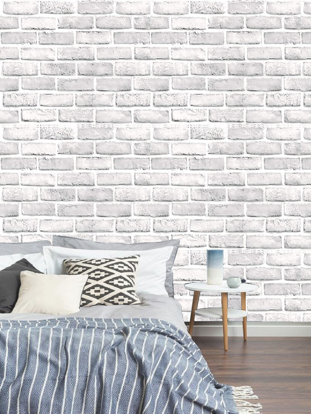 Jaamso Royals White 3D Brick Stone Self Adhesive Wallpaper