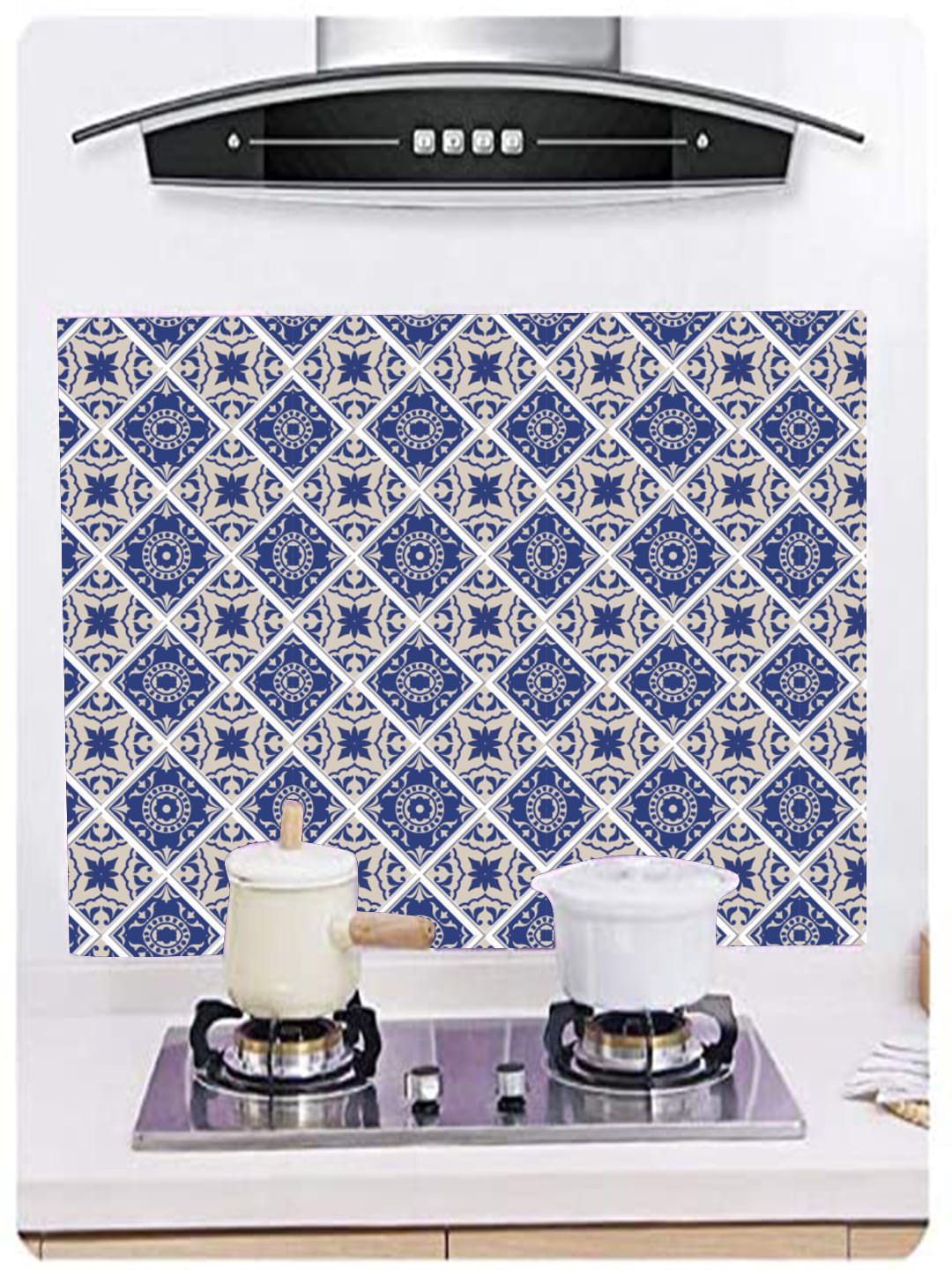 Jaamso Royals Blue & Off-White Set of 10 Printed Self Adhesive 3D Wallpapers