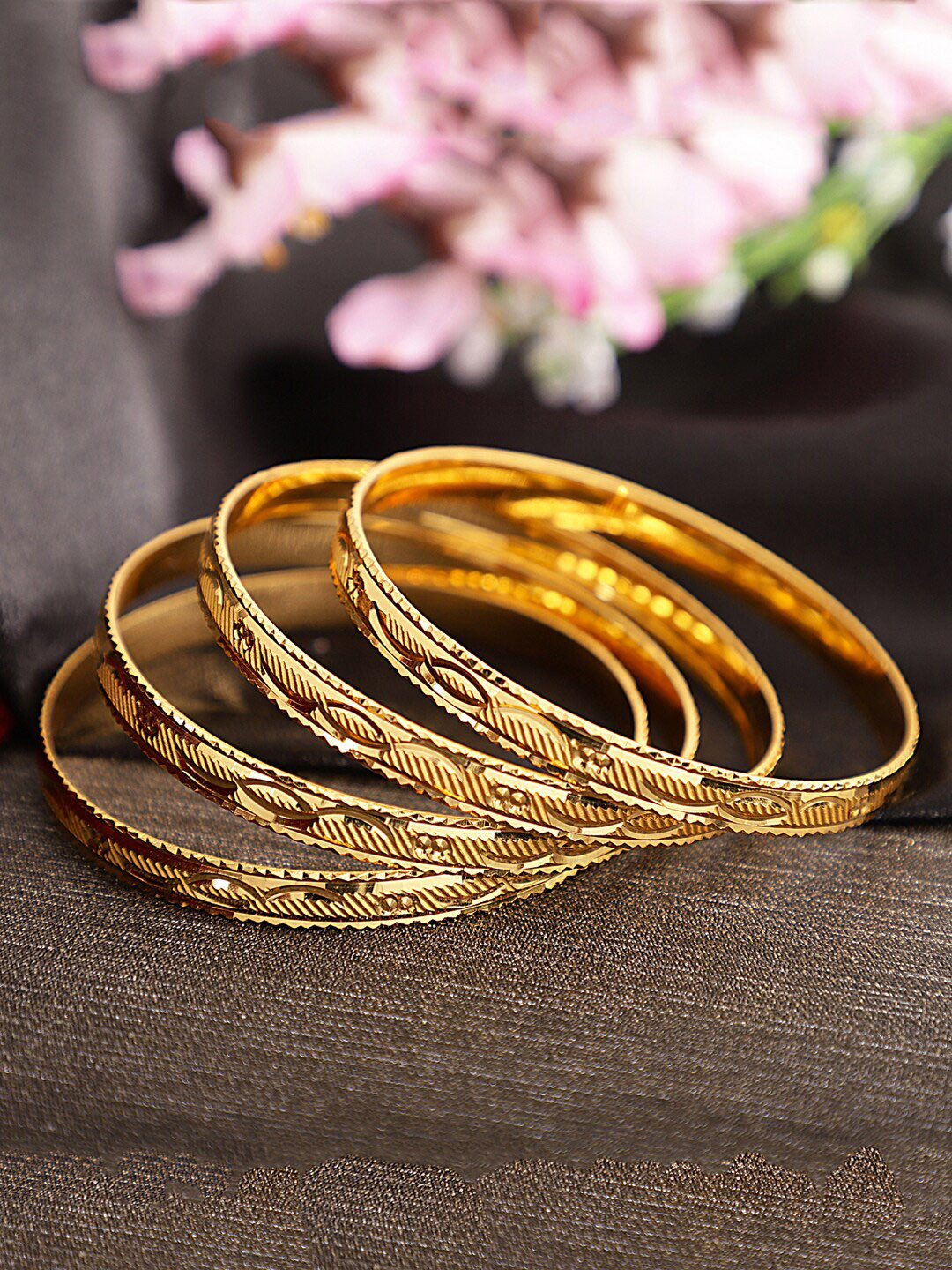 Shining Diva Set Of 4 Gold-Plated Antique Party Wear Bangles Set