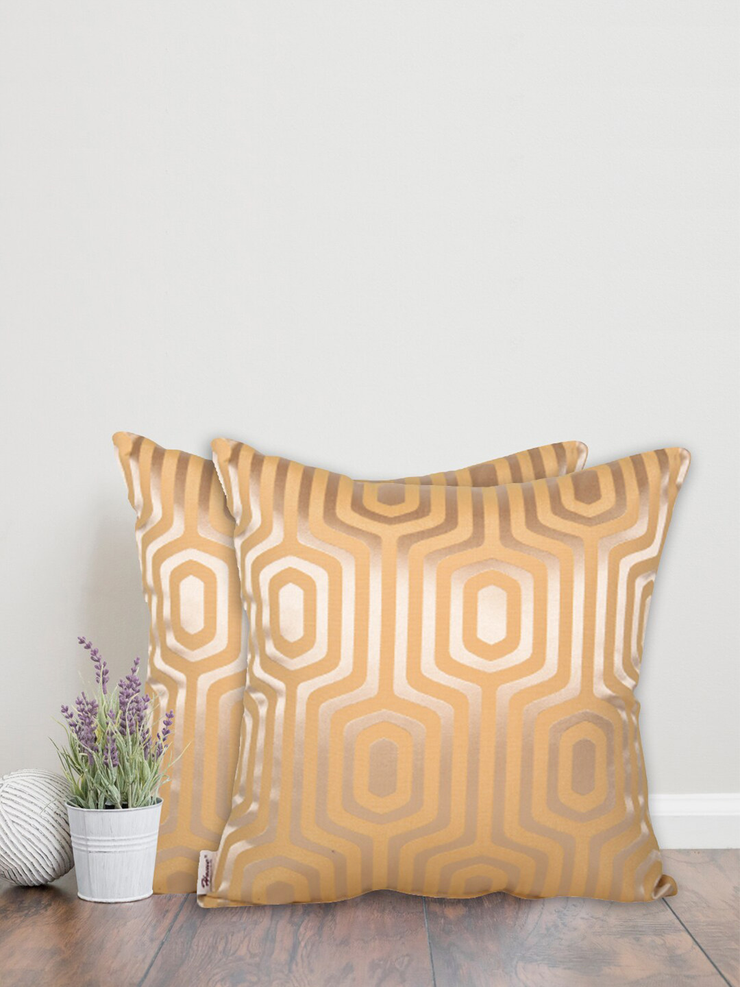 Home Yellow Geometric Cotton Breathable 2 Piece Square Cushion Covers -22x22In