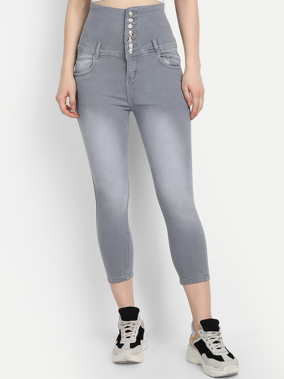 BROADSTAR Women Grey Slim Fit Heavy Fade Stretchable High Rise Jeans