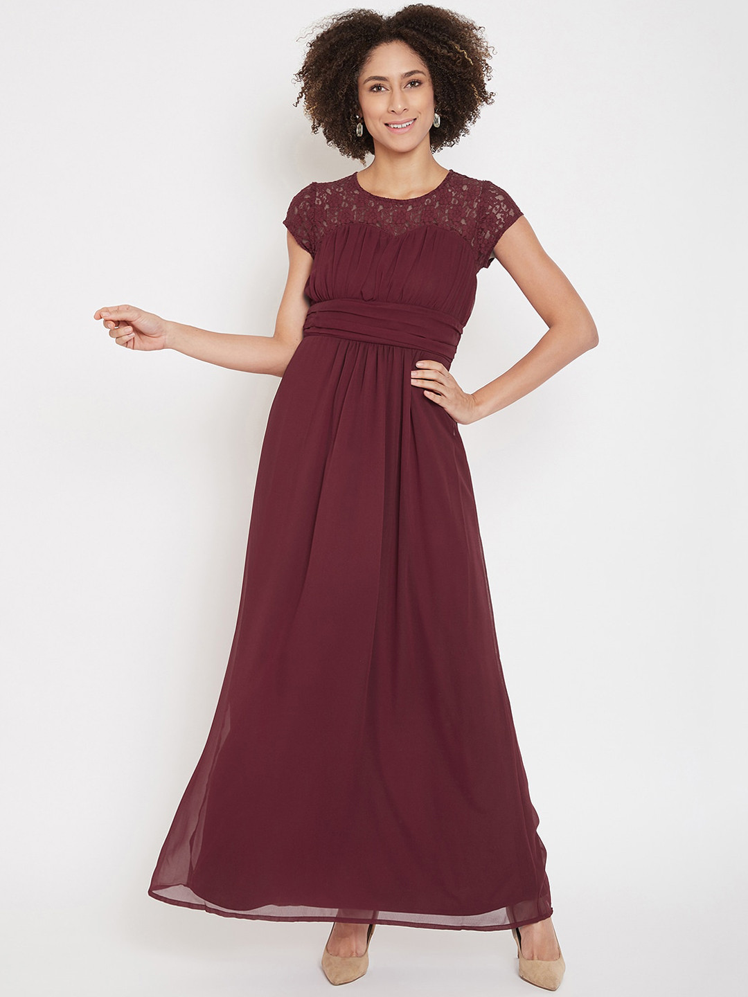 La Zoire Maroon Georgette Maxi Dress