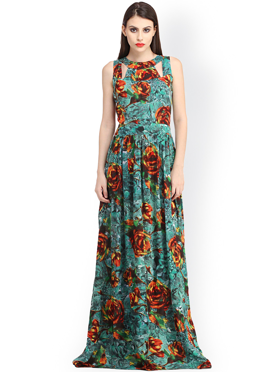 Cation Sea Green Floral Print Maxi Dress