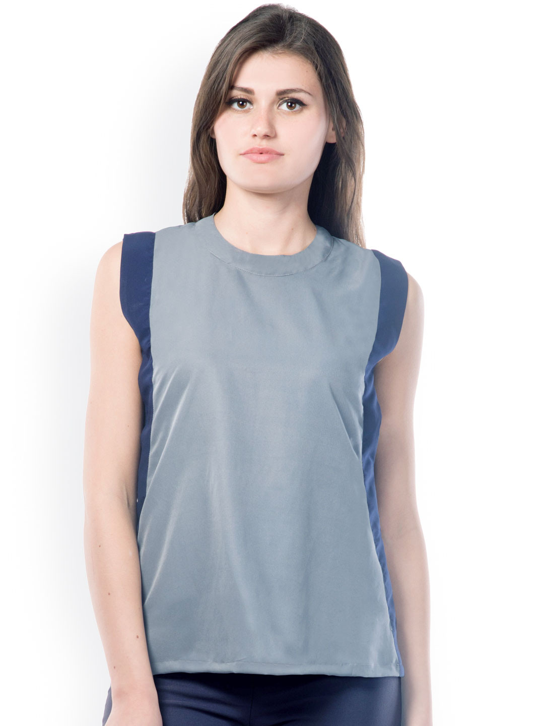 Miss Chase Grey & Navy Blue Top