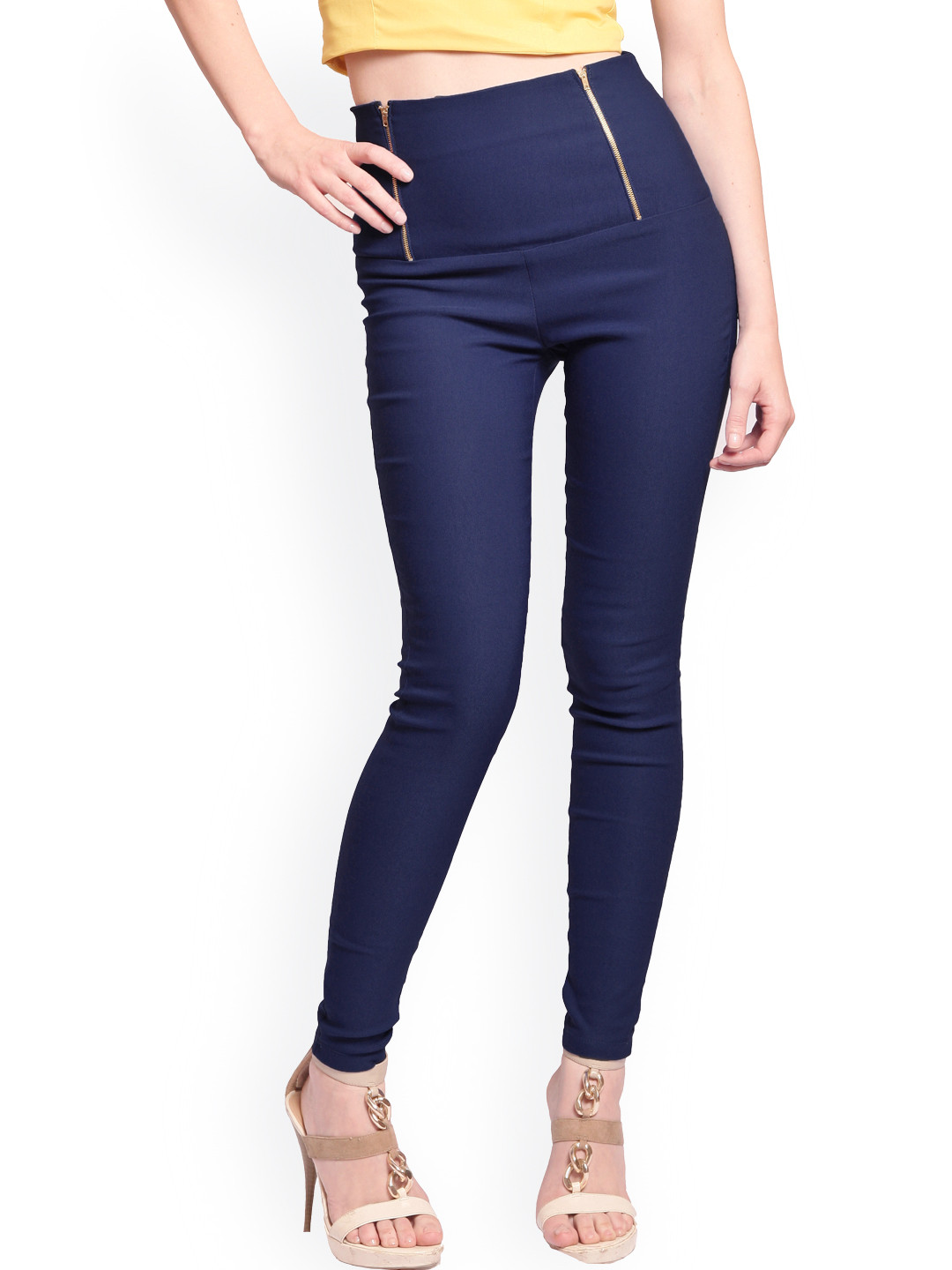Miss Chase Navy Retro High Waist Slim Fit Jeggings