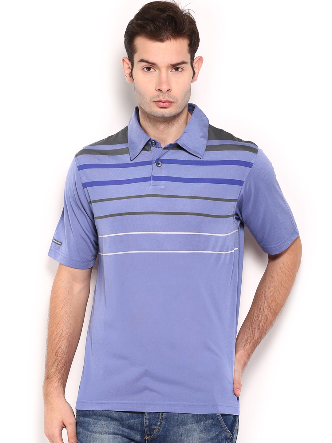 Buy Ashworth Men Lavender Blue Striped Polo T Shirt Tshirts