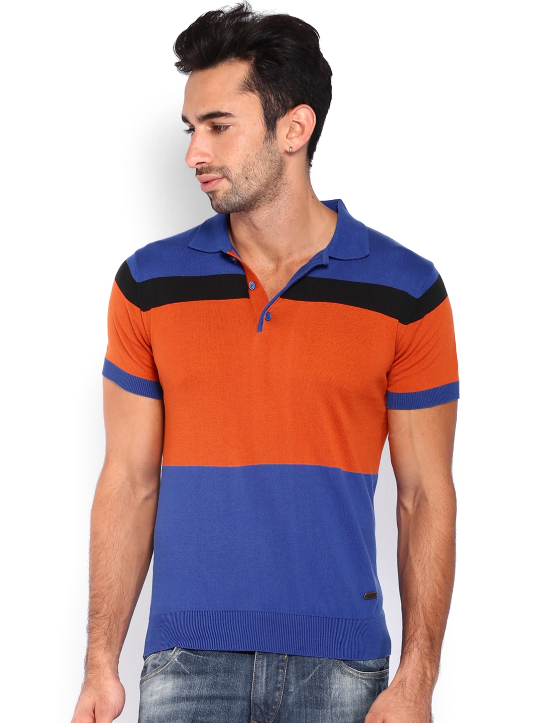 Buy United Colors Of Benetton Men Orange Blue Polo T Shirt Tshirts For Men 371334 Myntra
