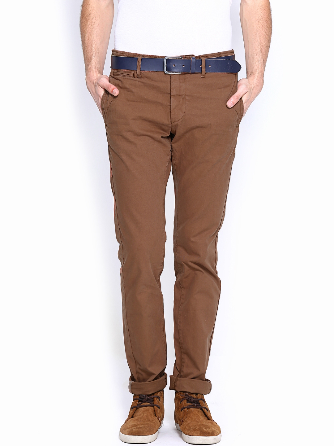 Buy Indian Terrain Men Cream Solid Brooklyn Fit Flat Front Casual Trousers   Trousers for Men 1467794  Myntra