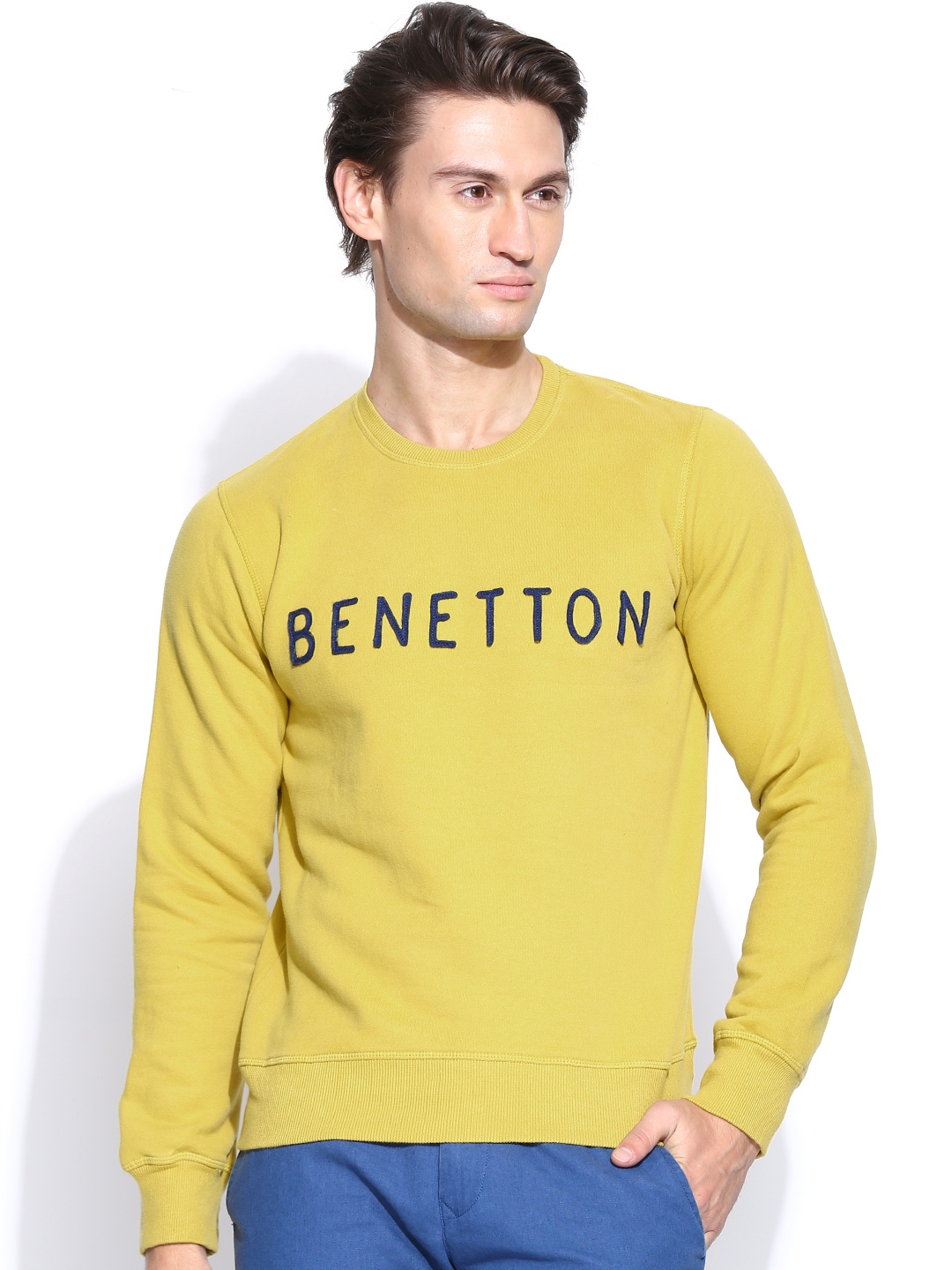 Buy United Colors Of Benetton Men Lime Yellow Sweatshirt