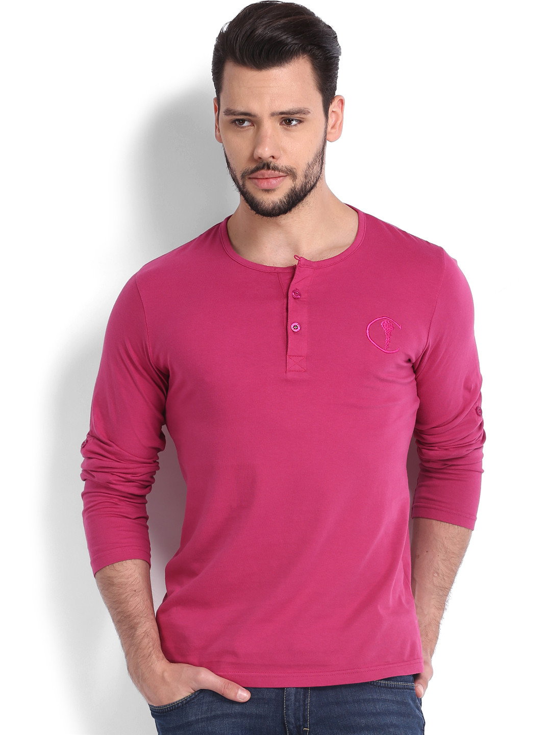 CLOSET Men Pink Henley Organic Cotton 