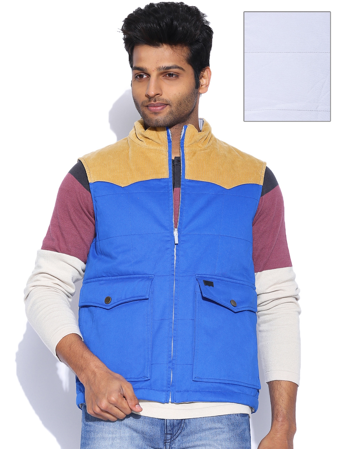 Buy Levis Men Blue & Grey Reversible Padded Sleeveless Jacket - Jackets for  Men 607127 | Myntra