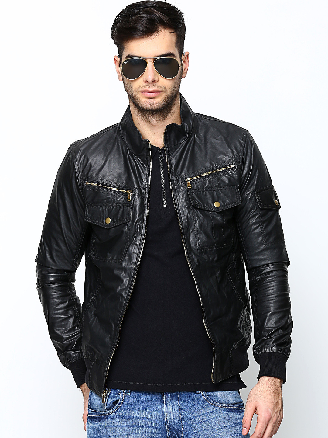 bare denim leather jacket