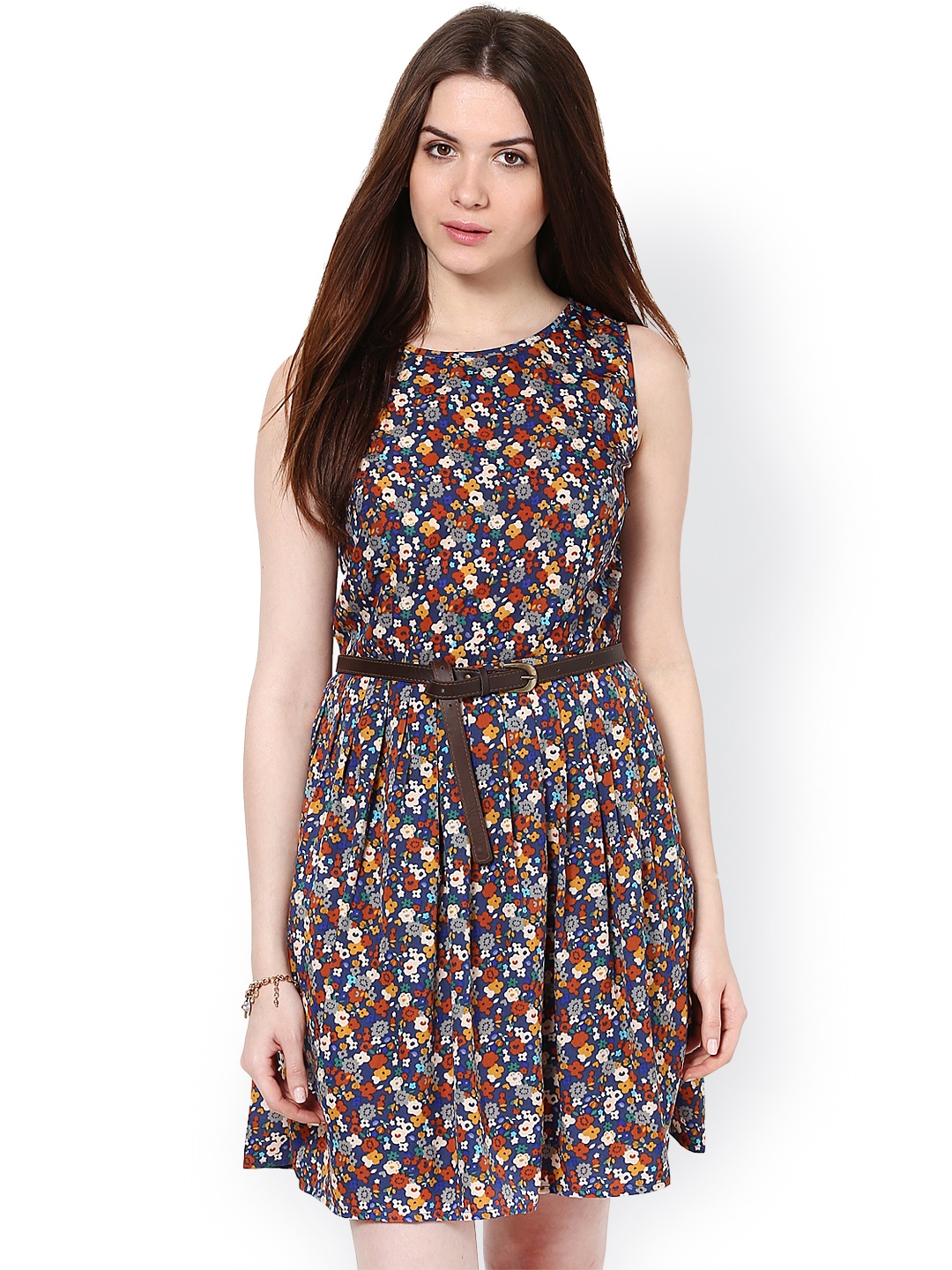 La Zoire Navy Printed Fit Flare Dress