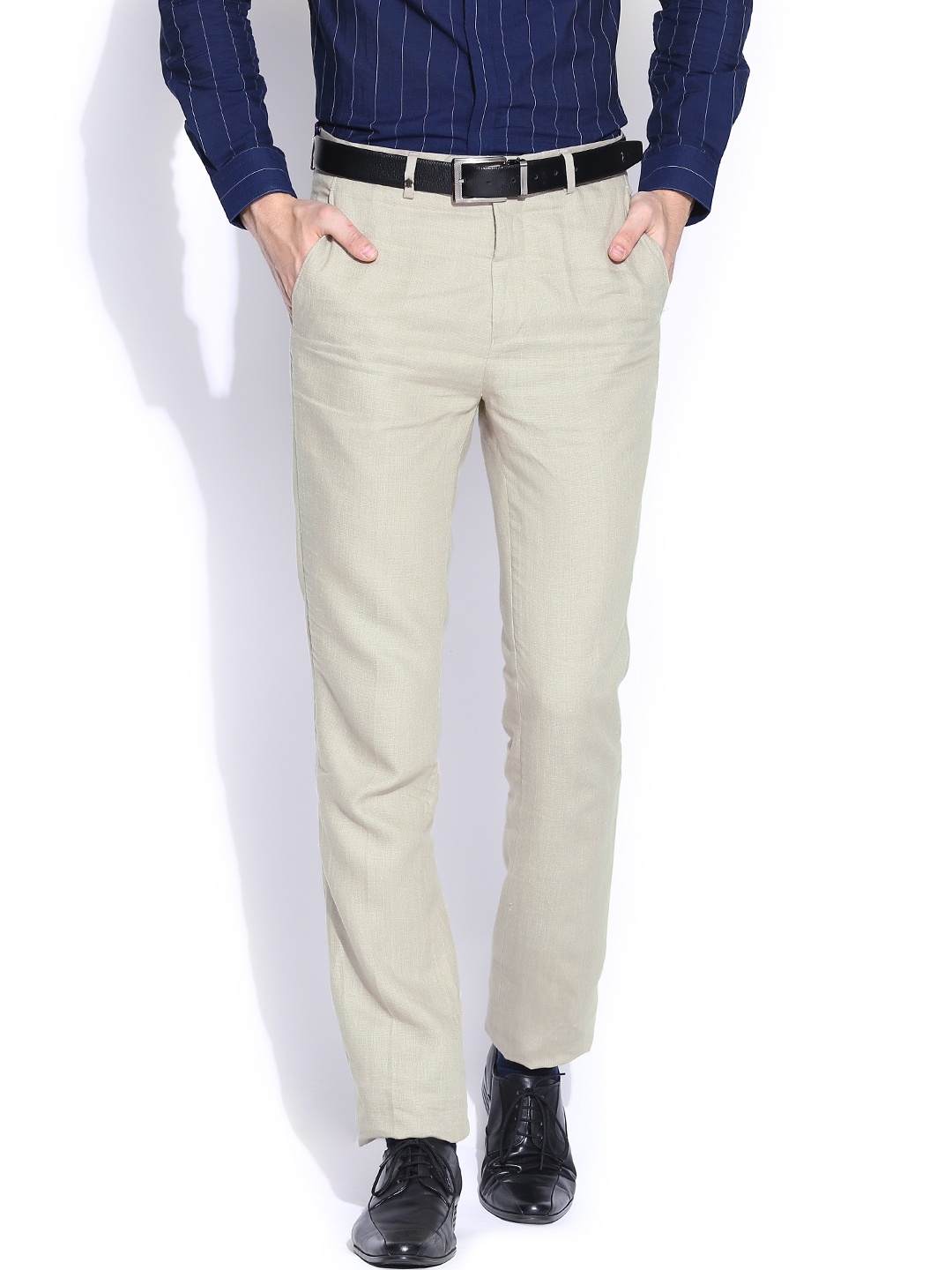 Turtle Men Linen Blue Self Design Slim Fit Trousers  Amazonin Fashion