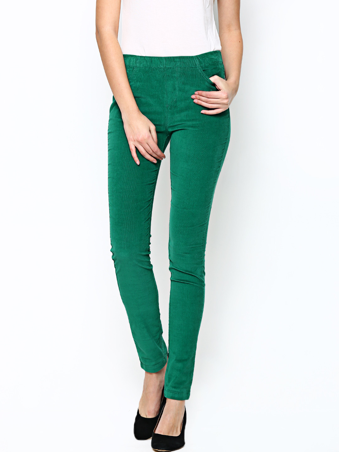 Buy Xpose Women Green Corduroy Slim Fit 