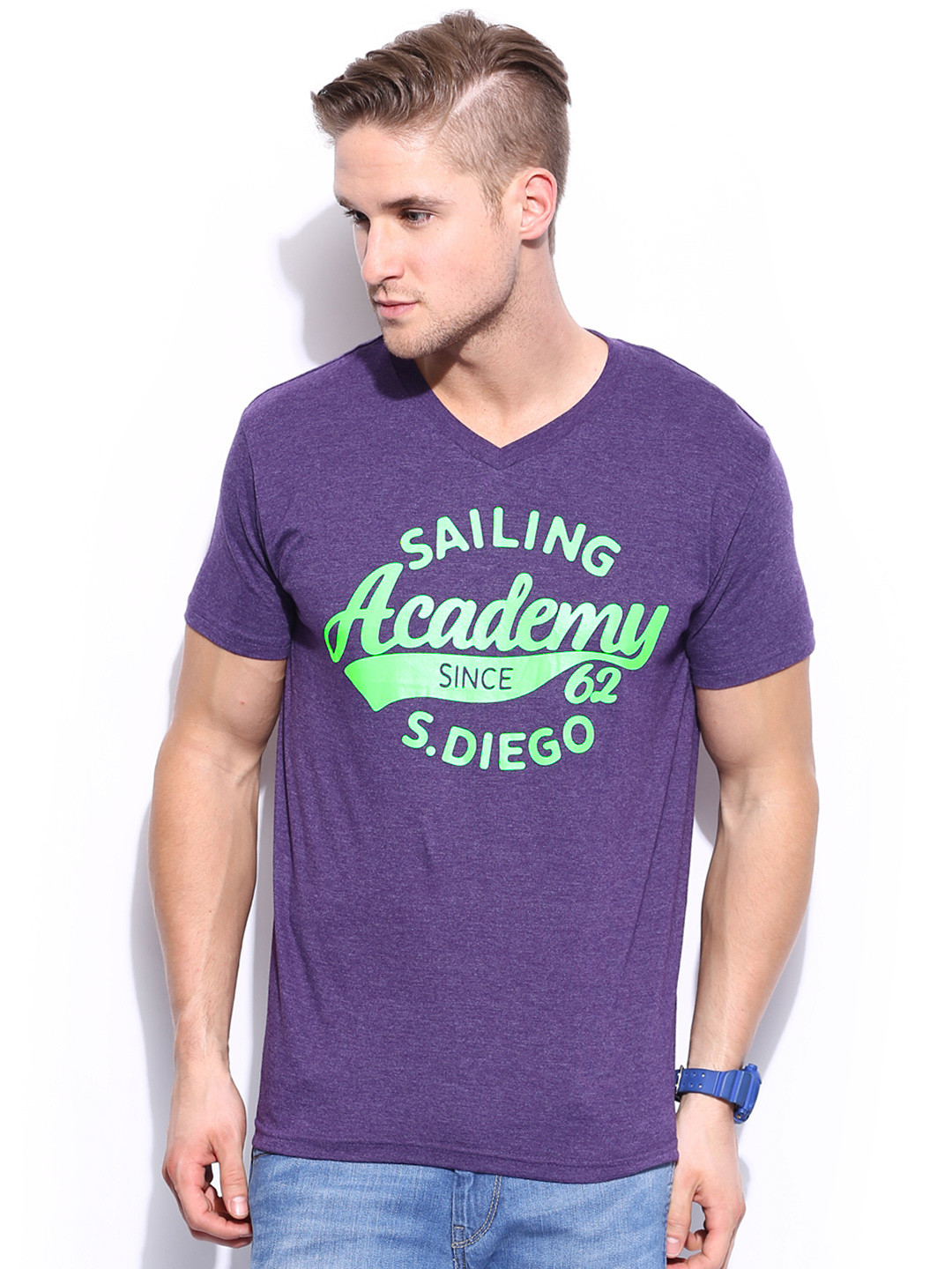 Buy Fox Men Purple Printed T Shirt 