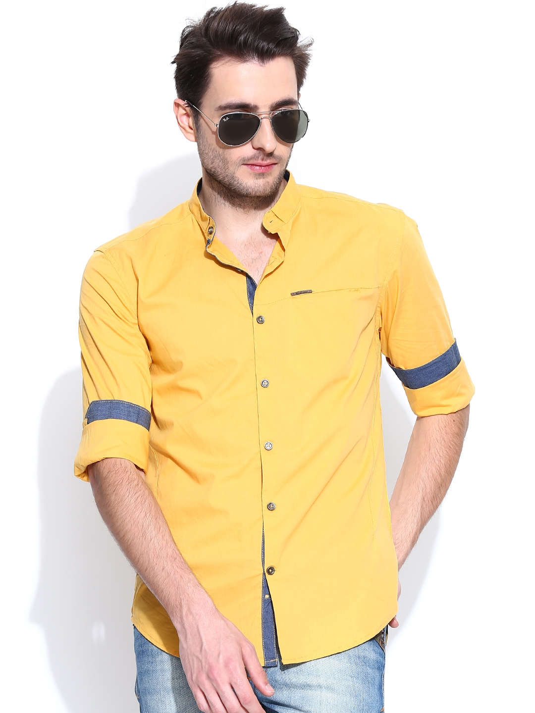 Black jeans yellow outlet shirt