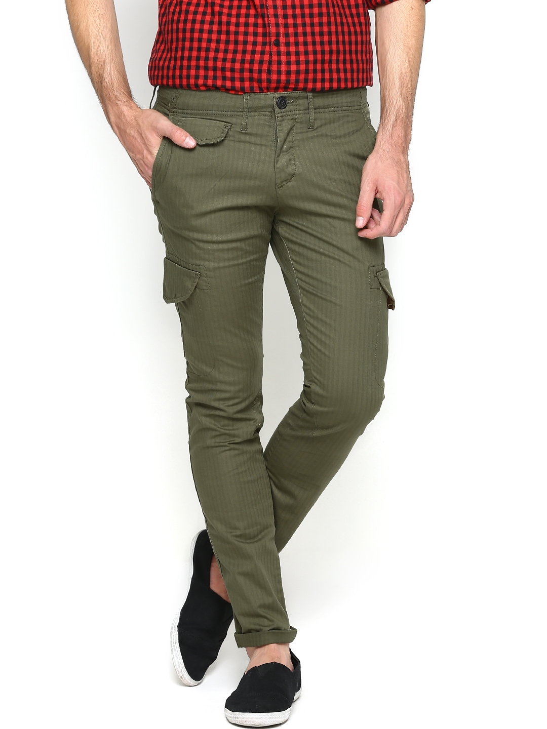 Buy Jack  Jones Men Olive Green Cargo Trousers  Trousers for Men 663106   Myntra