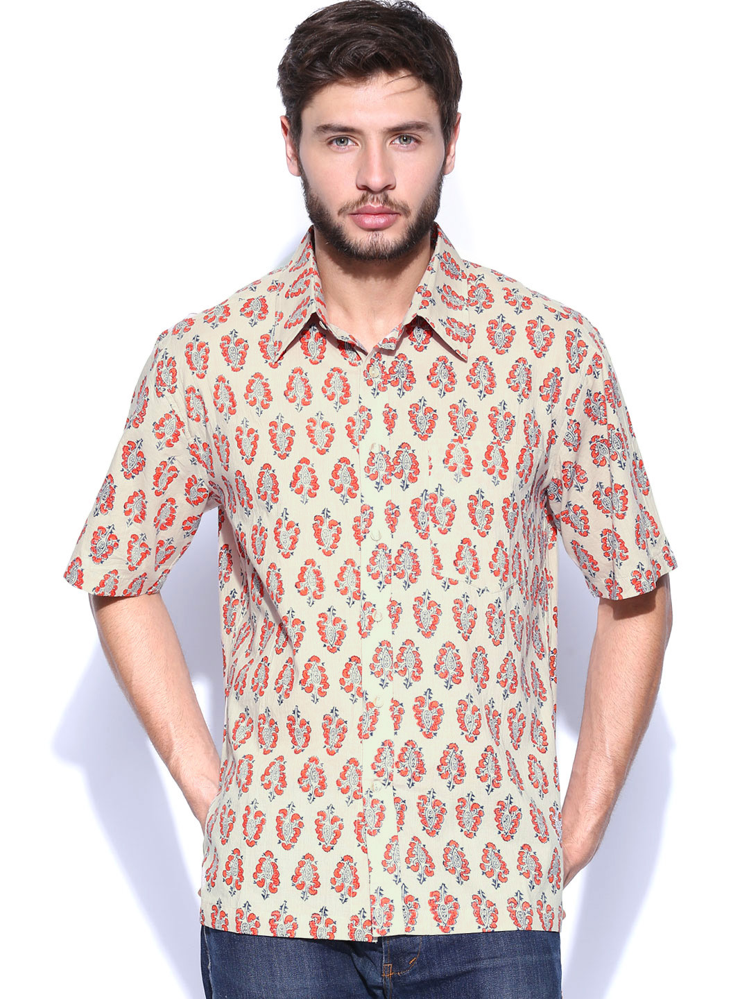 Buy Fabindia Men Beige \u0026 Orange Hand 