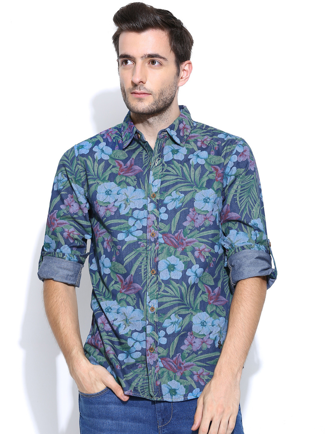 Buy SPYKAR Men Blue Floral Printed 