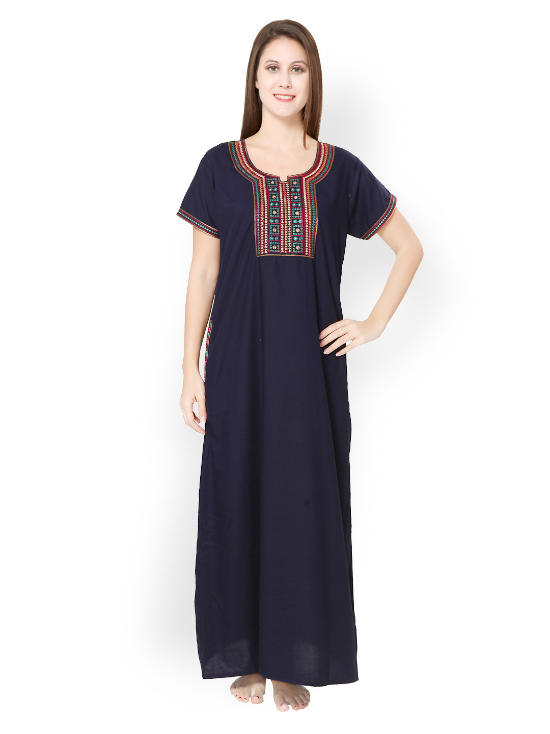 Sand Dune Women Navy Embroidered Maxi Nightdress 3982