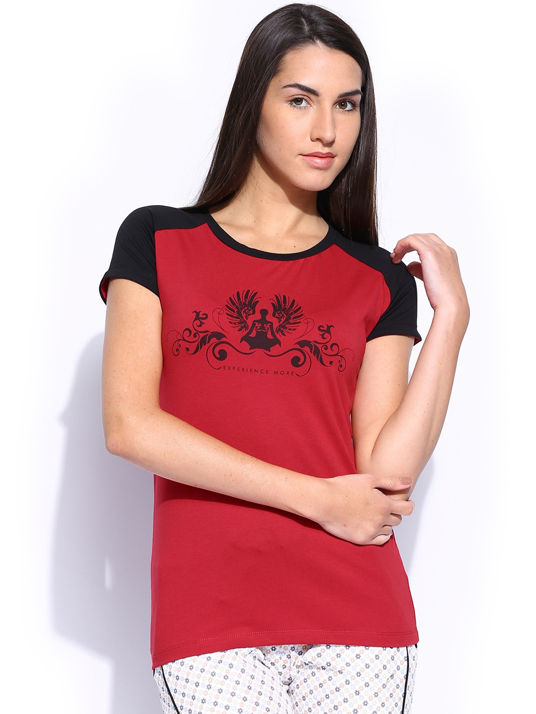 Buy Lovable Sports Women Red Printed Zumba Pure Cotton T Shirt ...