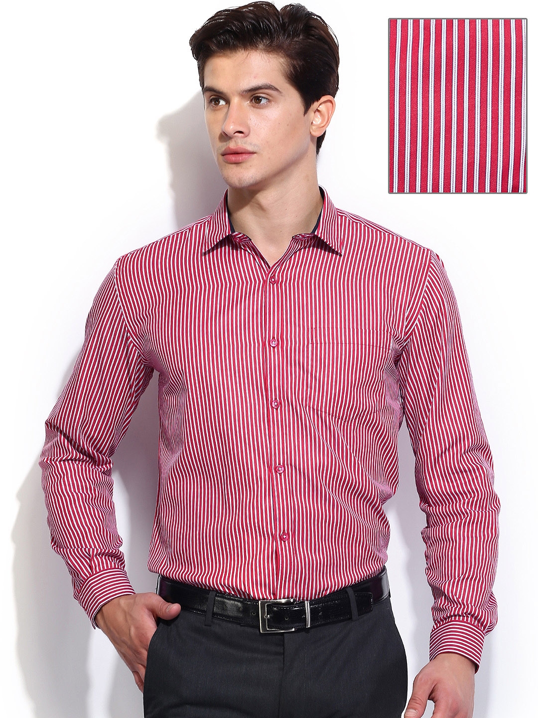 red and white striped formal shirt