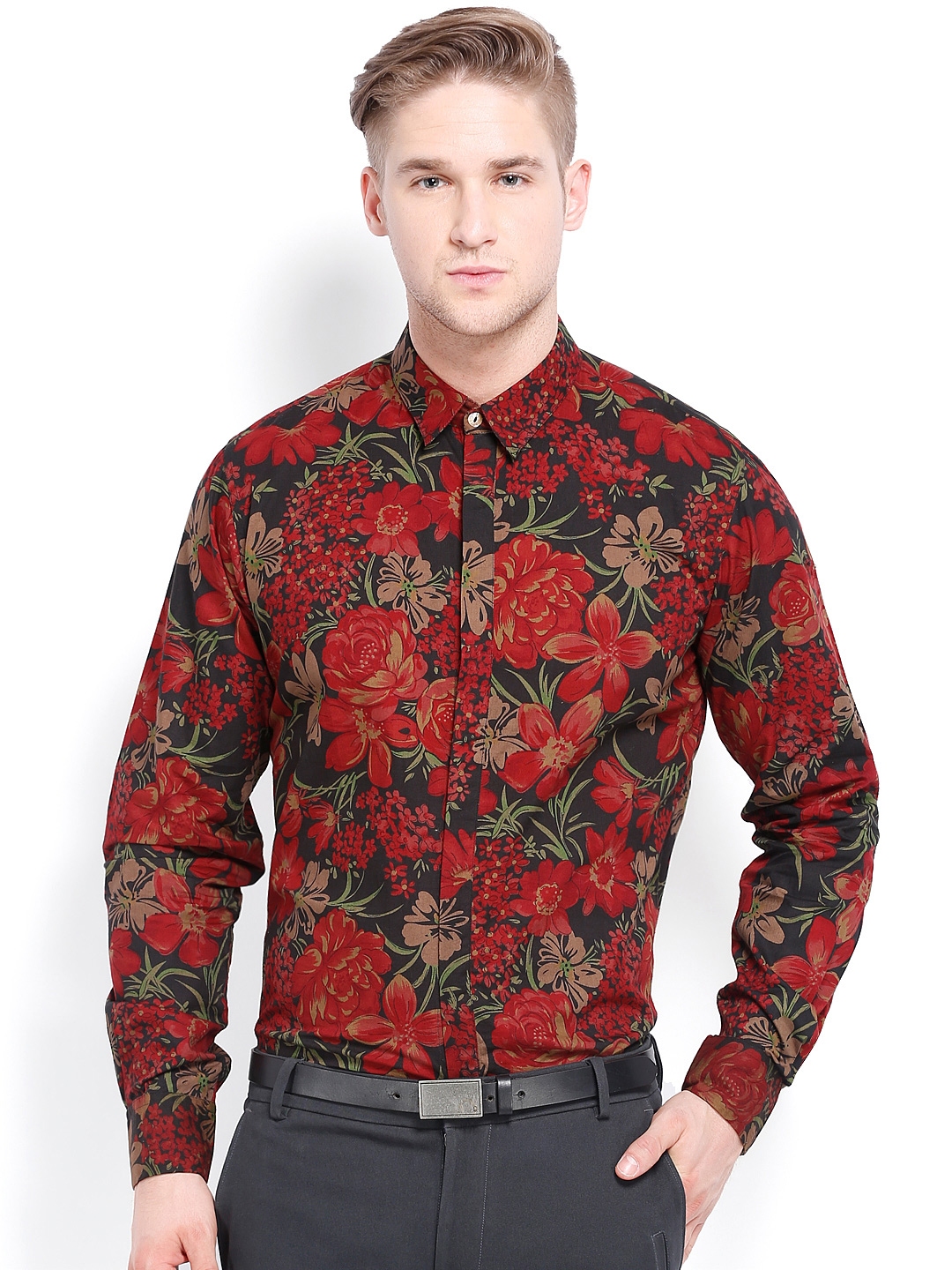 black shirt with red flowers mens