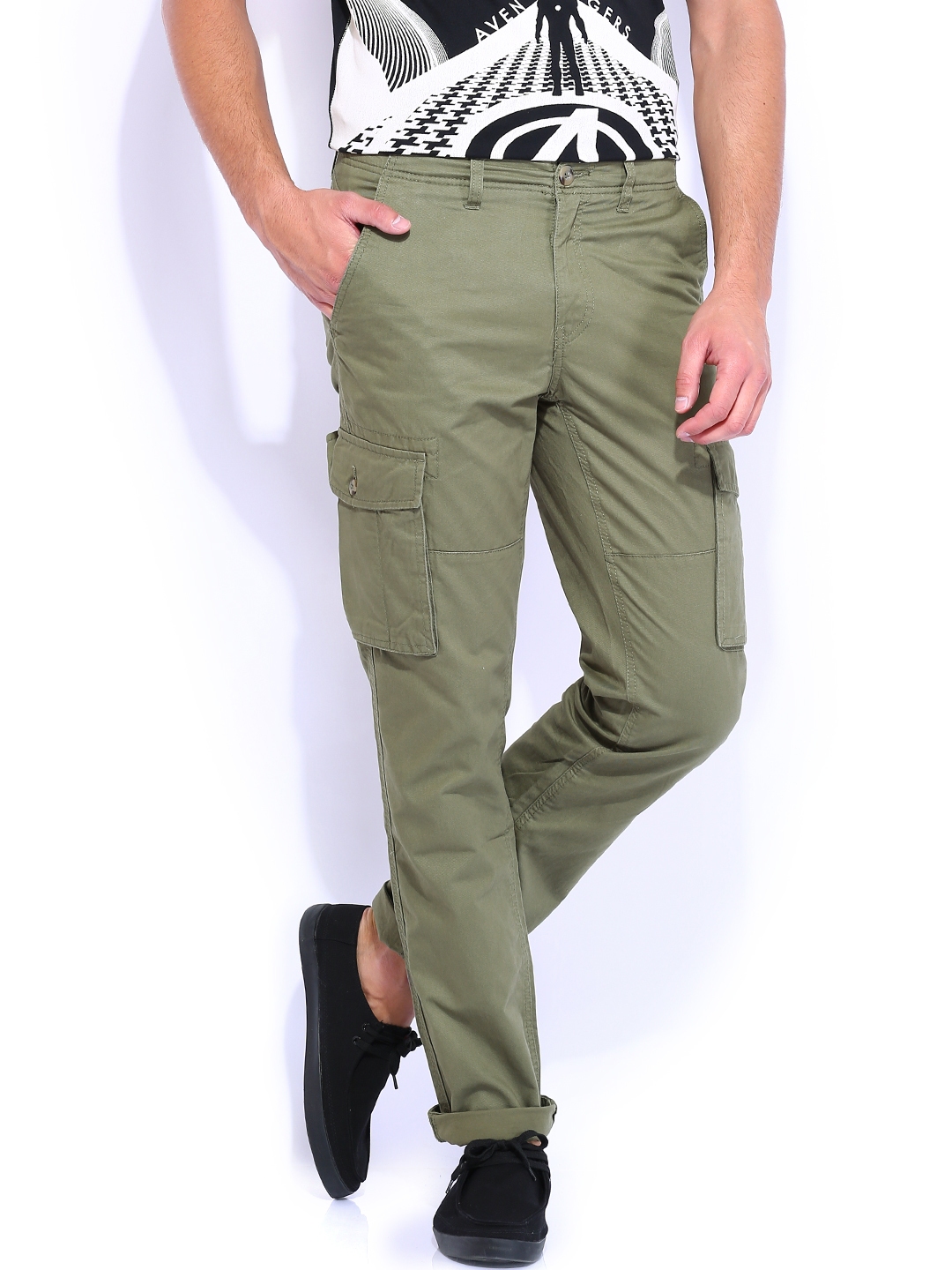 Olive Green US Polo Assn Woven Plain Pajama Pants, Casual Wear