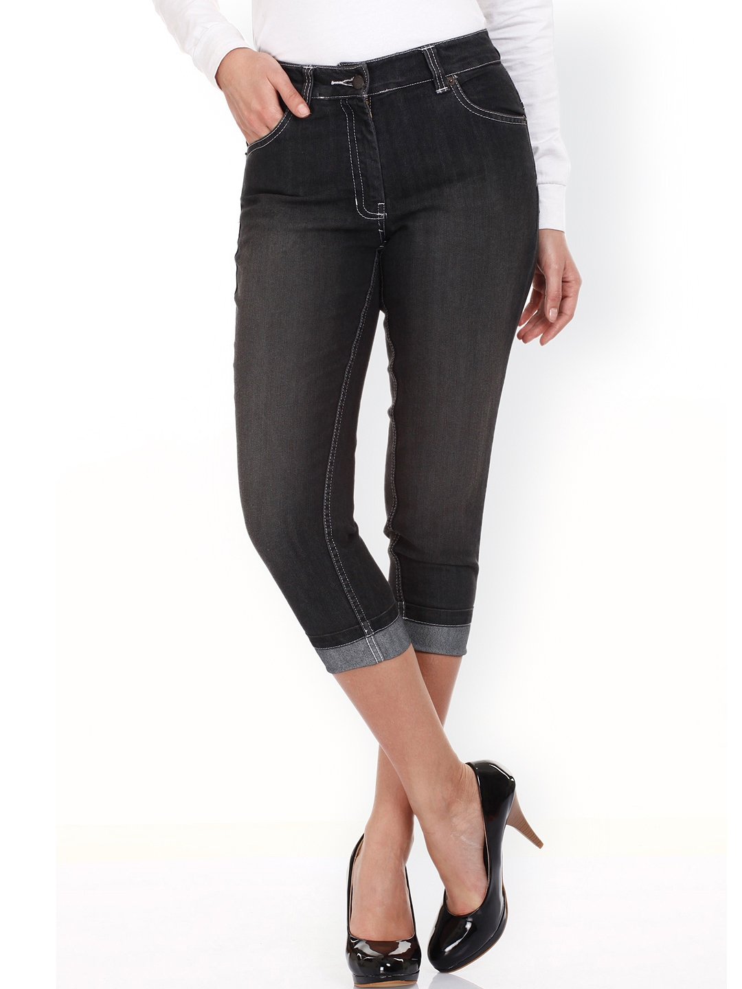 Womens black 2025 denim capris