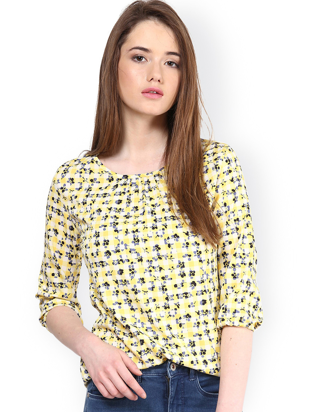 Harpa Yellow & White Printed Top