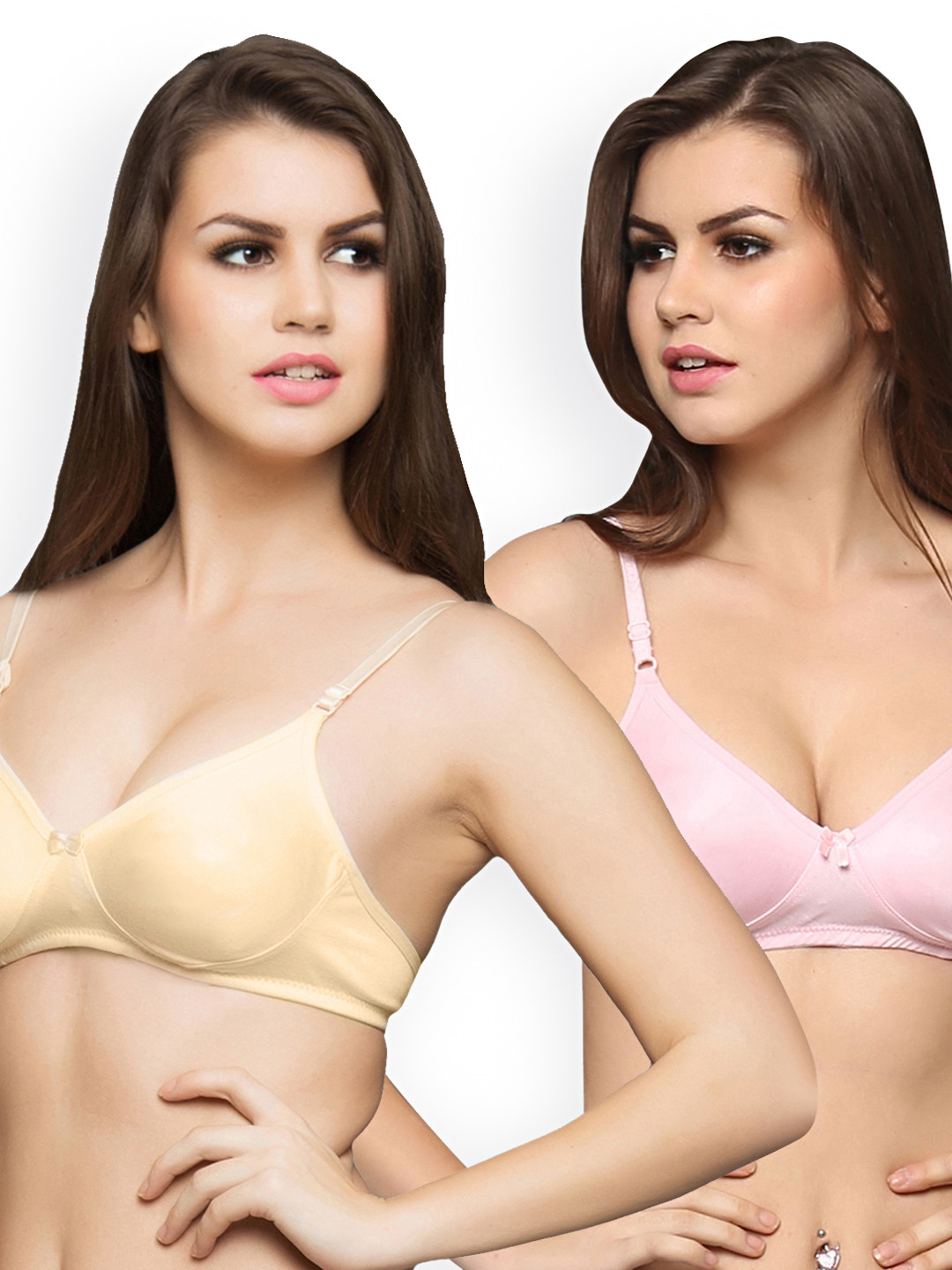 Clovia Pack Of 2 Bras In Baby Pink And Nude