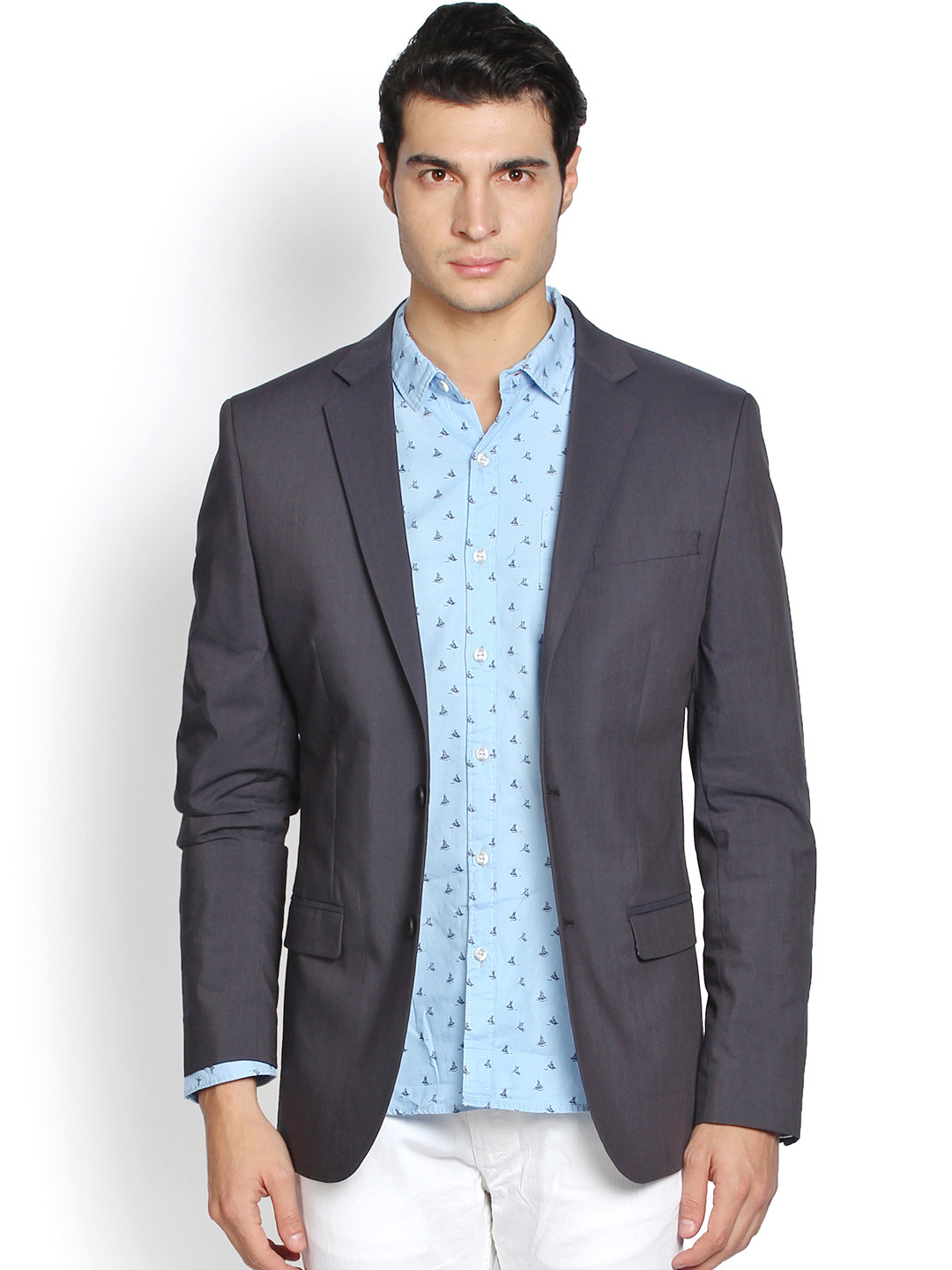 Black Coffee Men Grey Single Breasted Slim Fit Formal Blazer
