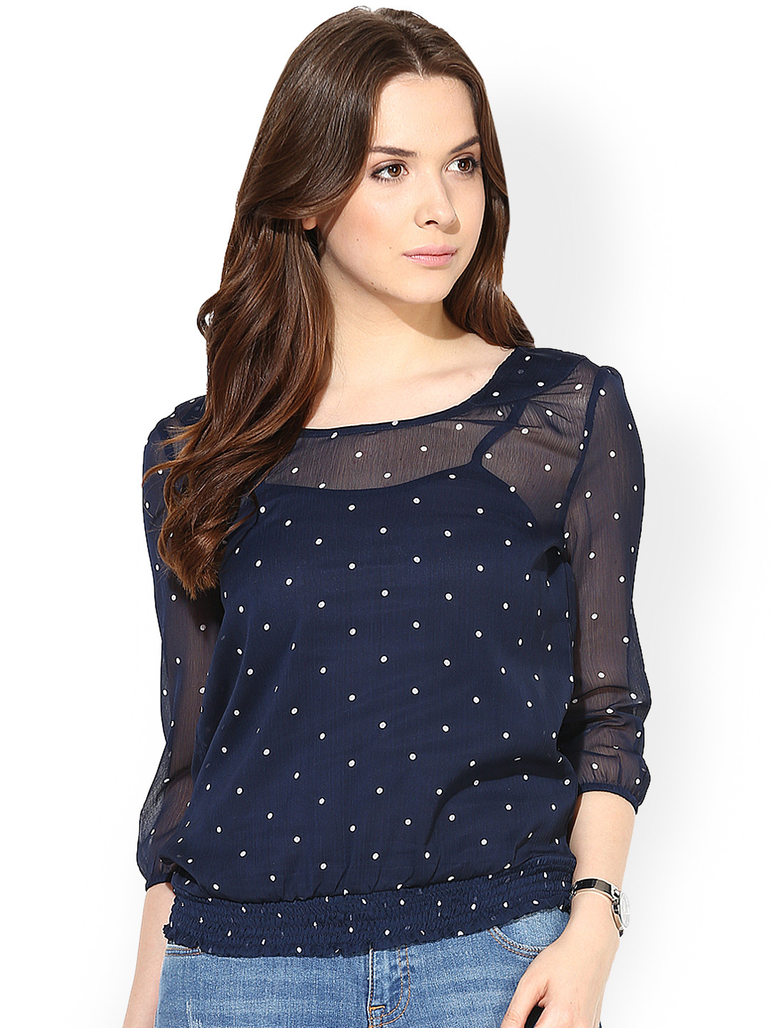 Harpa Navy Polka Dot Print Top