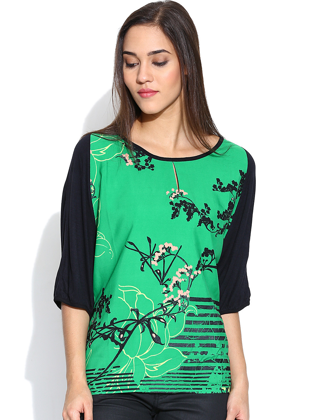 W Green & Black Printed Top